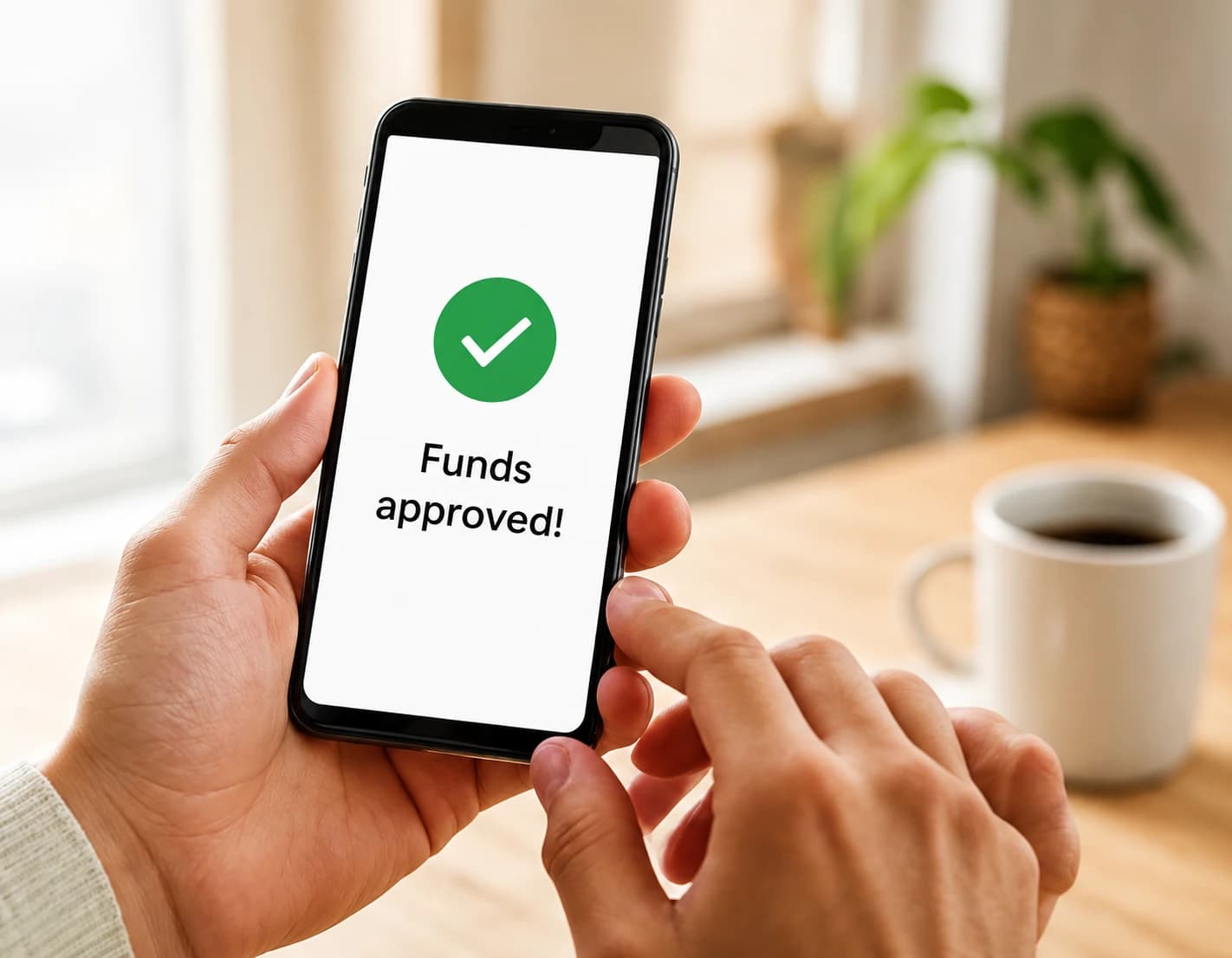 A phone showing funds approved