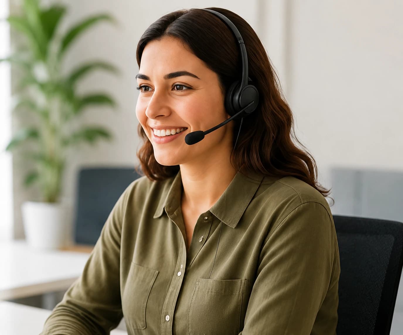 A member of the Cash Direct team on a headset, smiling