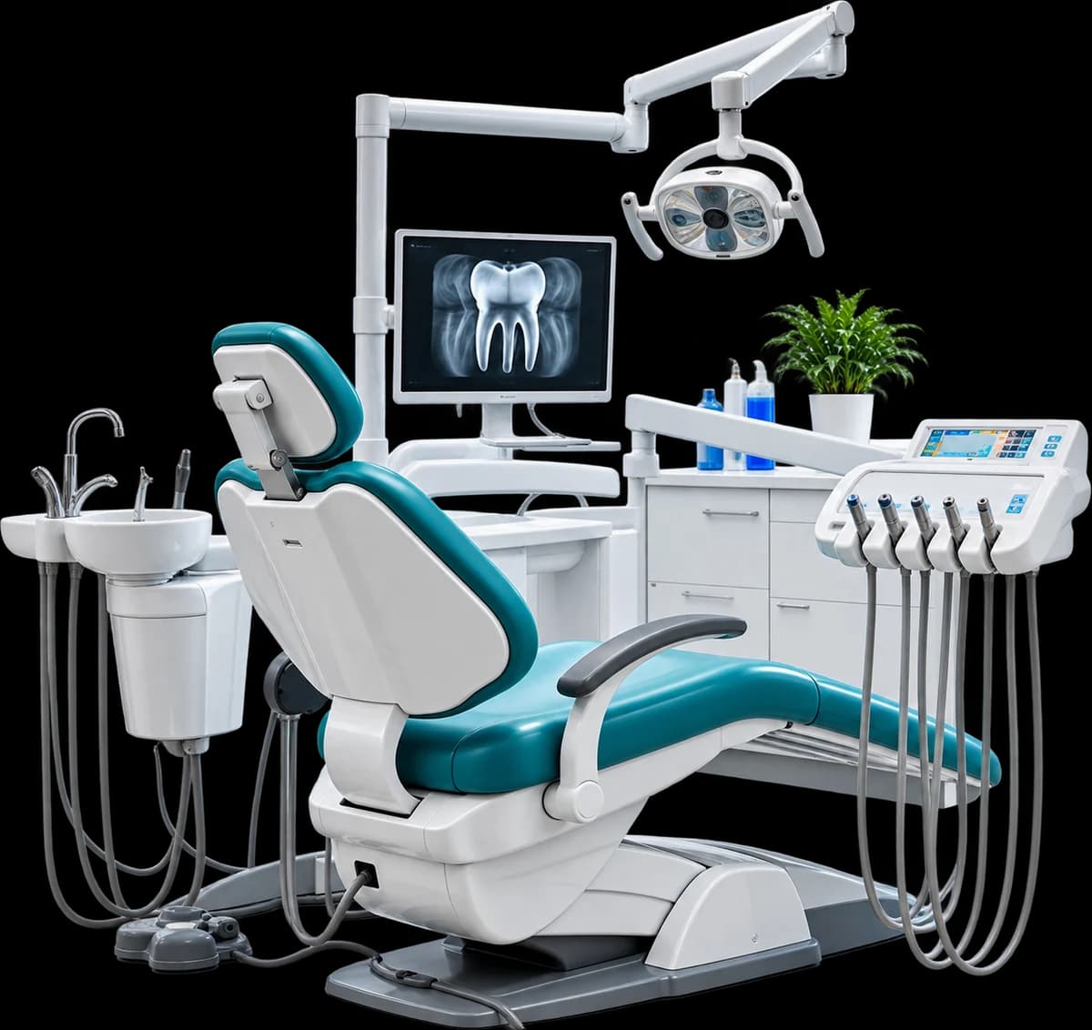 A dental chair and its equipment in a clinic